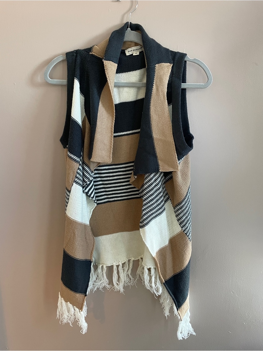Poof Excellence Navy Blue/Black, Tan & Cream Striped Knit Vest